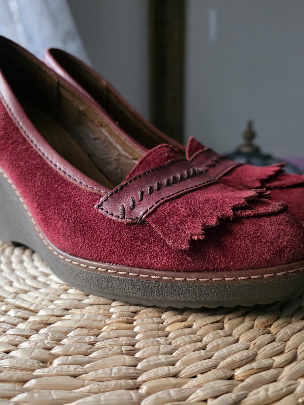 Naturalizer N5 Comfort "Kendall" Loafer BURGUNDY Suede Shoes Wedge heel sz.9M